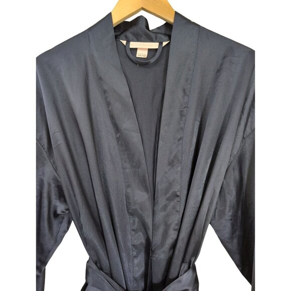 Victorias Secret Short Satin Robe Womens‎ OS Blue Long Sleeve Tie Front Pockets - Picture 5 of 10